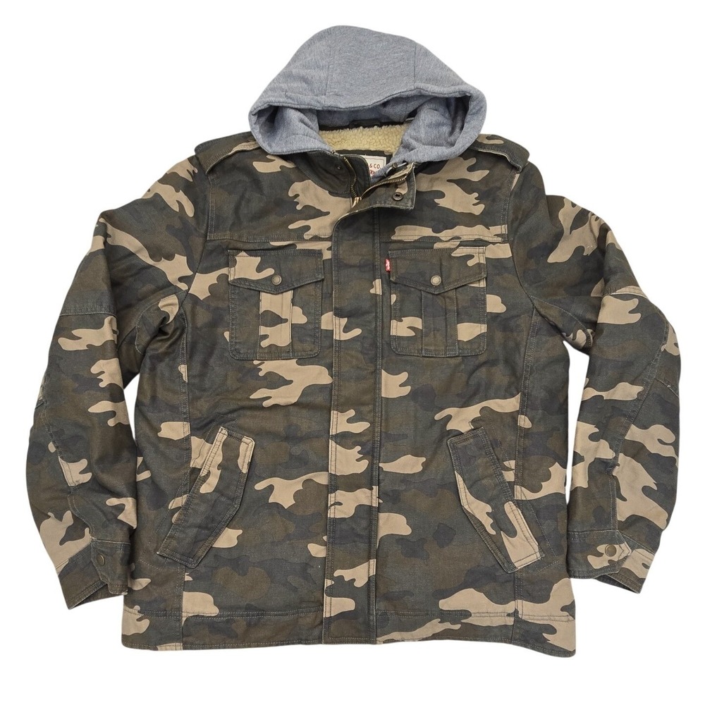 Levi's Men's Sherpa Lined Hooded Trucker Jacket Large Camo Green